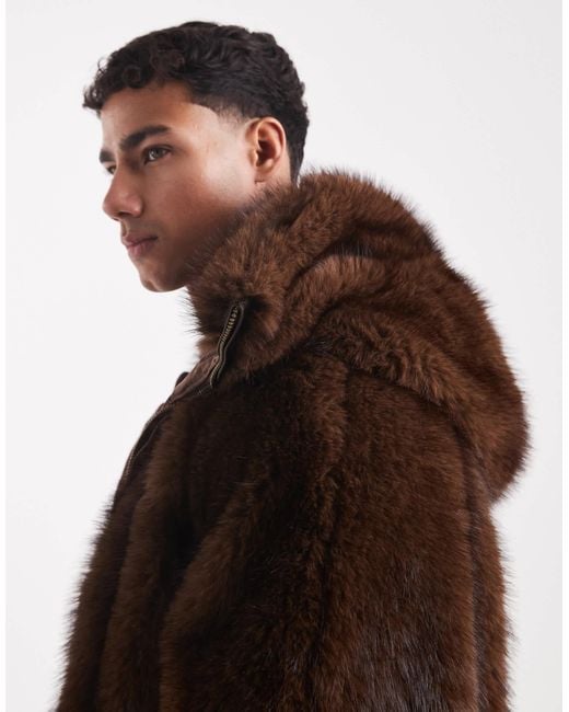 Veste à capuche oversize en fausse fourrure ASOS pour homme en coloris Black