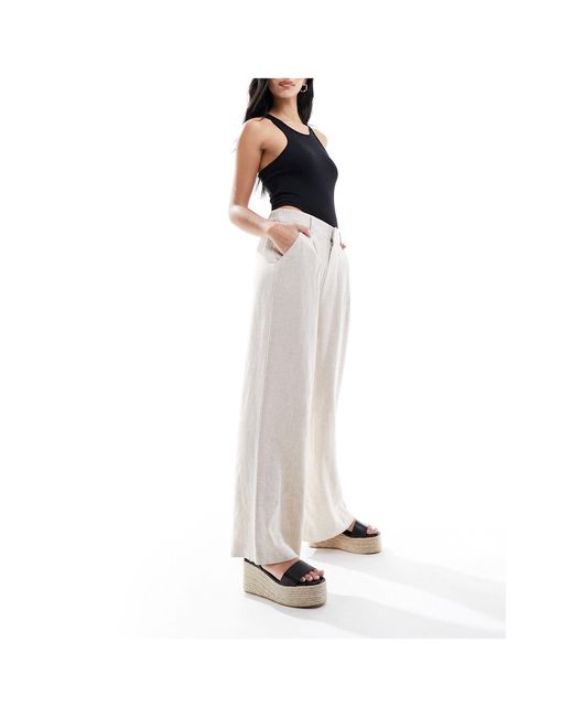 ASOS White Wide Leg Dad Trouser With Linen