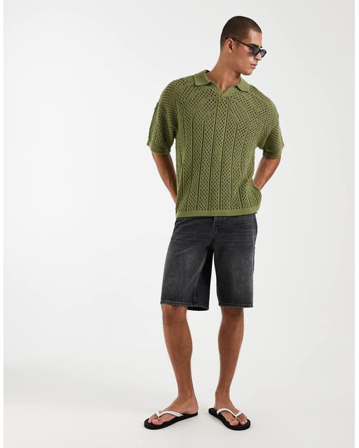 ASOS Green Oversized Knitted Notch Neck With Mesh Panels for men