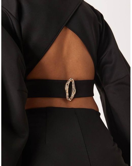ASOS Co-ord Open Back Crop Top With Volume Sleeves in Black | Lyst UK