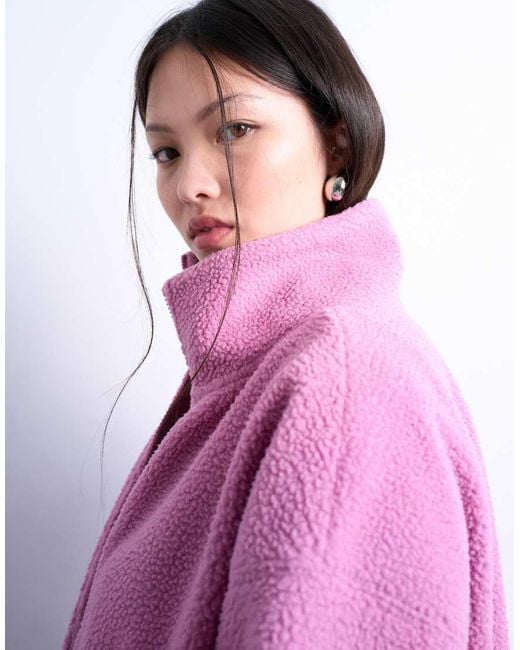 TOPSHOP Pink Borg Funnel Zip Through