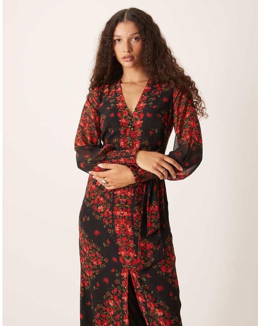 Hope & Ivy Multicolor V-Neck Button Front Maxi Dress