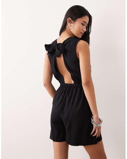 Nobody's Child Black Macie Linen Rich Sleeveless Open Back Playsuit