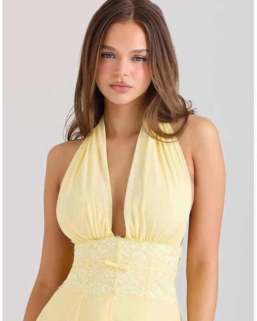 House Of Cb Yellow Ailani Butter Georgette Halter Neck Mini Dress
