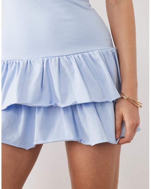 Fashionkilla Blue Exclusive Cotton Rich Sleeveless Drop Waist Ruffle Hem Mini Dress