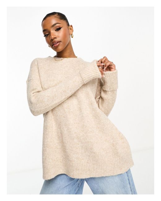 ASOS Natural Wool Blend Oversized Jumper With Crew Neck