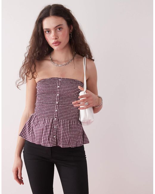 Motel Pink Soter Button Through Gingham Bandeau Top