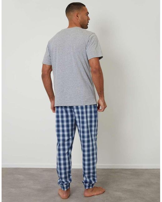 Threadbare Blue Short Sleeve Check Pyjama Set for men