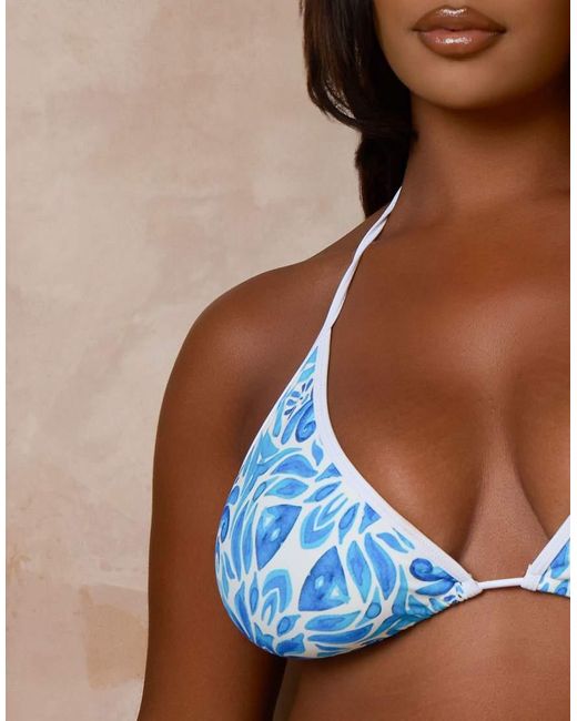 Moda Minx Curve Brown X Alessa Tyrrell-charles Mykonos Print Triangle Bikini Top