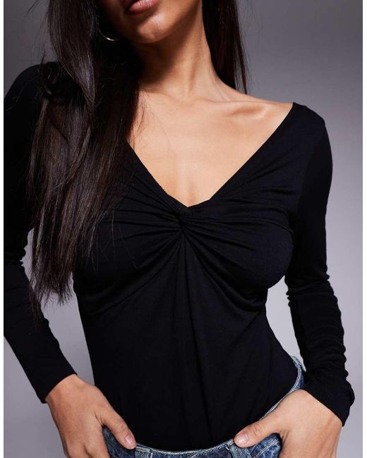 ASOS Black Long Sleeve Twist Front Bodysuit