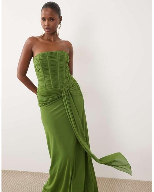 Forever New Green Chiffon Boned Corset Detail Maxi Dress