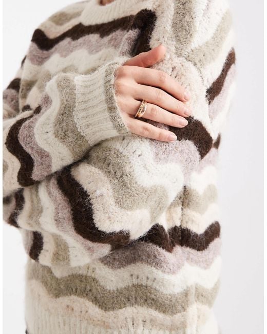 Vero Moda Natural – strickpullover mit weiten ärmeln und streifen