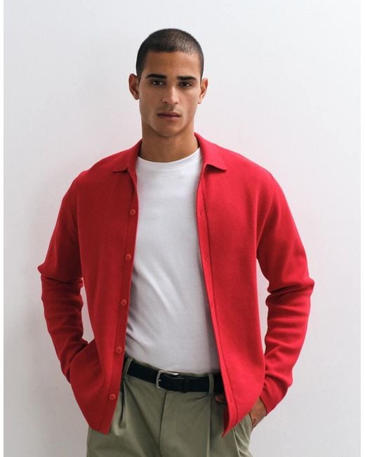ASOS Red Relaxed Compact Knitted Over Shirt for men