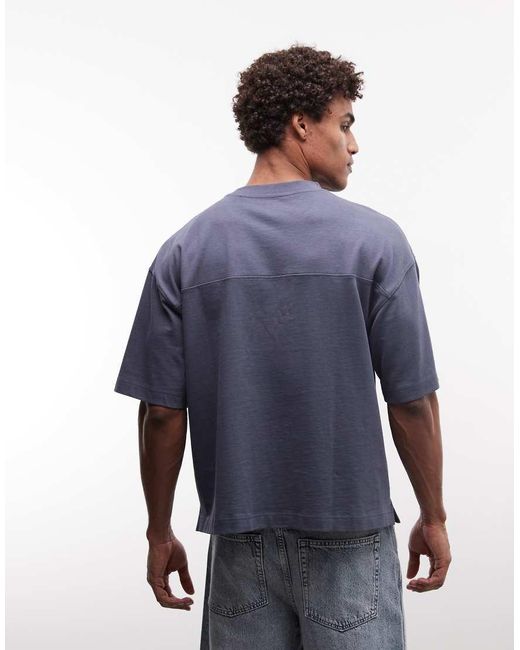 ASOS Blue Super Heavyweight Oversized T-Shirt With Chest Embroidery for men