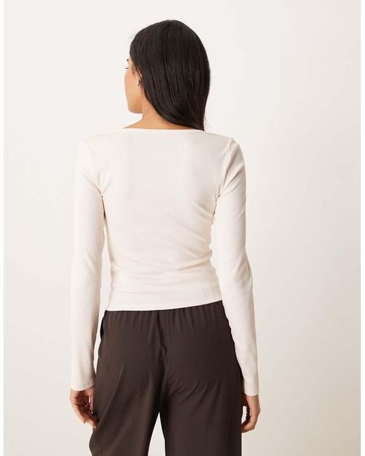 ASOS White Scoop Neck Long Sleeve Top With Seam Detail
