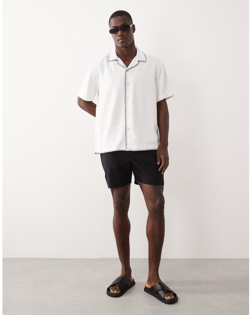 Only & Sons White Relaxed Fit Resort Shirt With Stitch Detail for men
