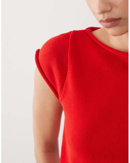 ASOS Red Knitted Tee With Rolled Edges