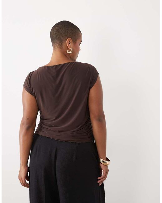 ASOS Brown Asos Design Curve Lettuce Edge Cap Sleeve With Ruching Channel