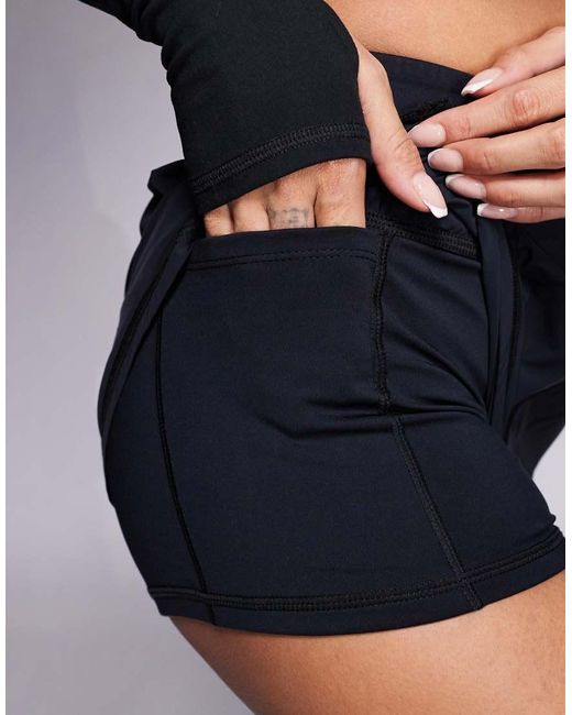 4505 Blue Running 2-in-1 High Waist Jersey Shorts With Phone Pocket