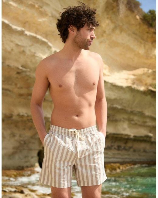 Threadbare White Seersucker Swim Shorts for men