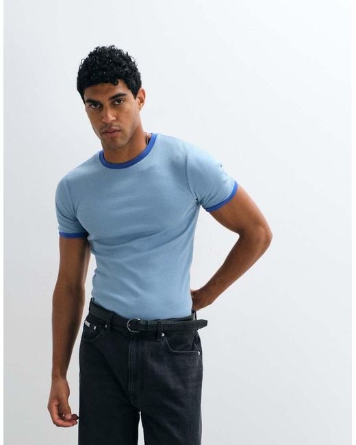 ASOS Blue Muscle Fit T-shirt With Ringer Detailing for men