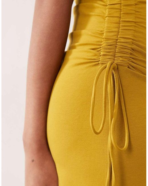ASOS Yellow Bandeau Ruched Side Midi Dress Ochre
