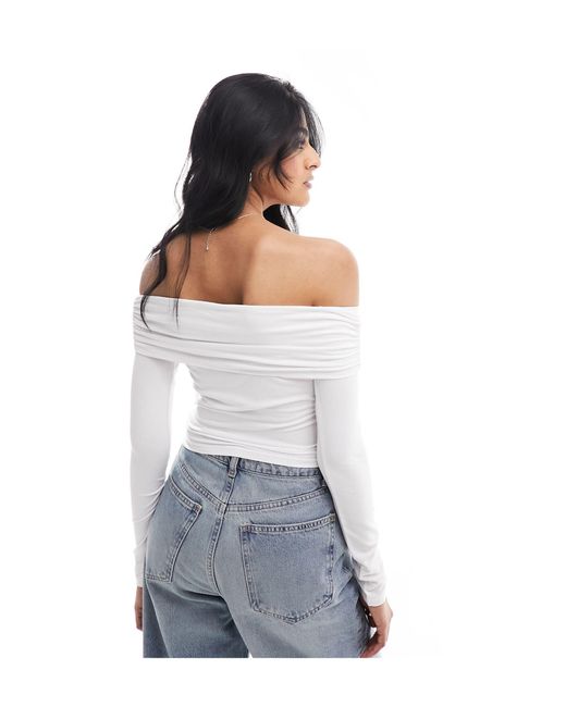 ASOS Slinky Bardot Long Sleeve Top in White Lyst UK