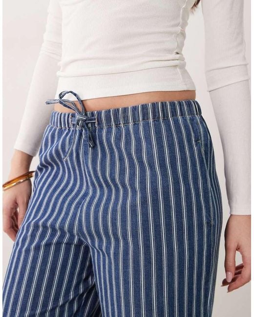 Mango Blue 100% Cotton Tie Waist Denim Trouser