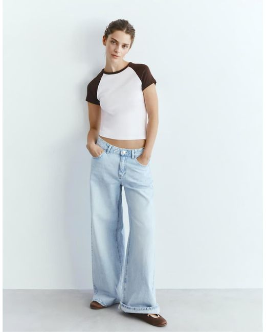Pull&Bear White Raglan Sleeve T-shirt