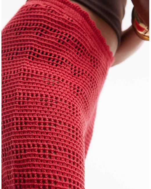 Monki Red Crochet Style Wide Leg Pants