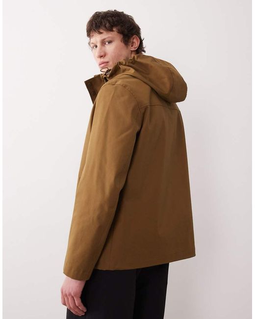 Mango Brown Cotton Rich Zip Through Hooded Parka Jacket for men