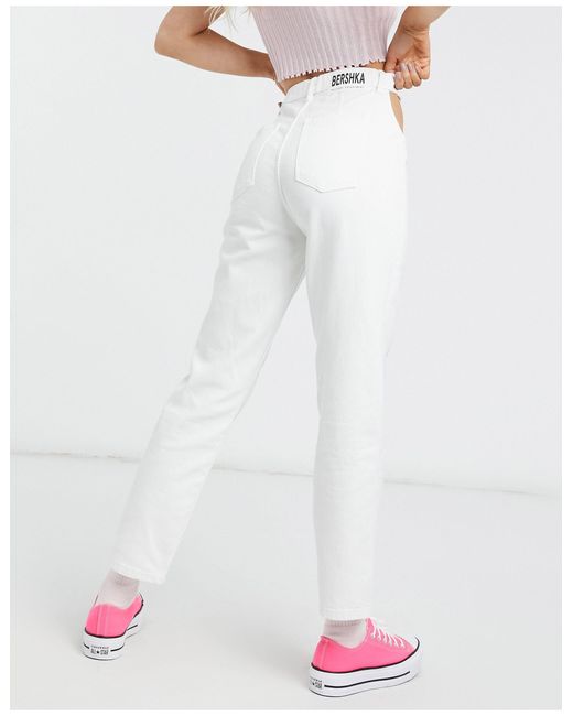 Bershka Denim Pocket Cut Out Straight Jean in White | Lyst
