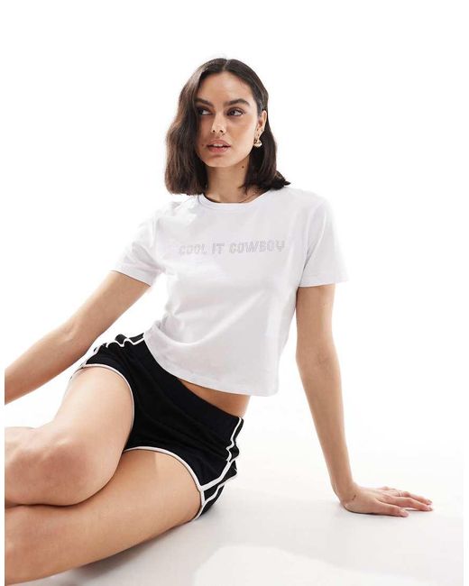 Pieces Baby T-Shirt Met 'Cool It Cowboy'-Print Met Siersteentjes in het White