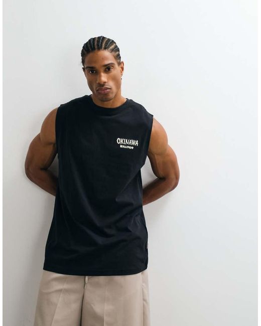 Camiseta Negra Extragrande Sin Mangas Con Estampado De Dragón En La Espalda Only & Sons de hombre de color Black
