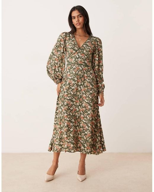 Nobody's Child Natural Remy V-Neck Balloon Sleeve Midi Dress