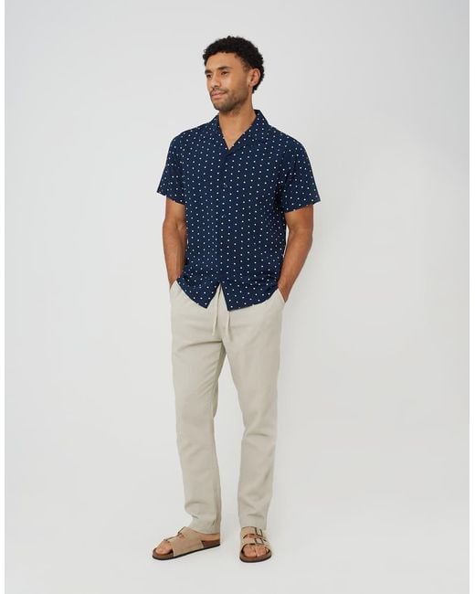 Brave Soul Blue Revere Collar Polka Dot Short Sleeve Shirt for men