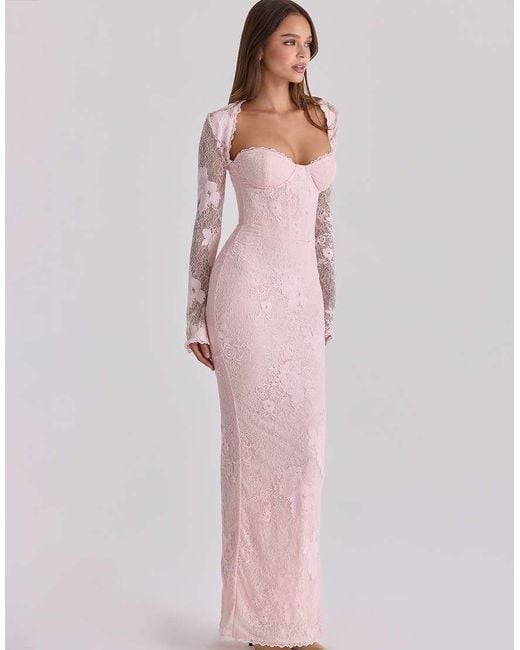 House Of Cb Pink Lucienne Lace Maxi Dress