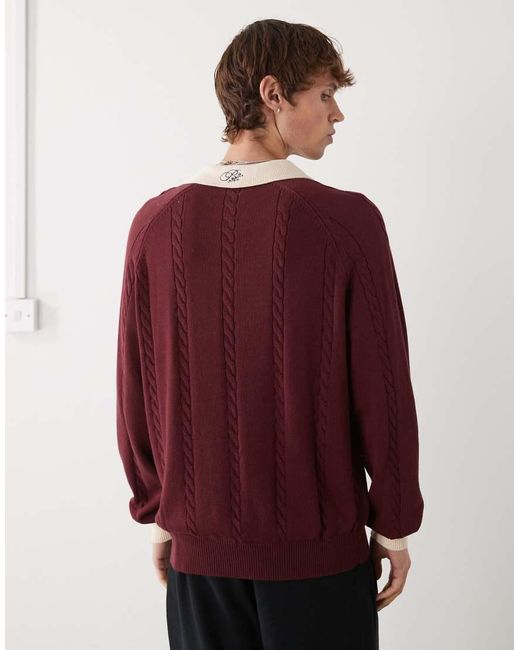 Prohibited Gebreide Oversized Polo Met Lange Mouwen En Logo-Embleem in het Red voor heren