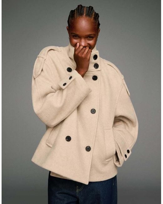 Bershka Natural Felt Texture Jacket With Funnel Collar