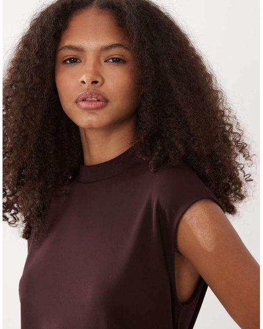 Mango Brown Sleeveless Asymmetric Top