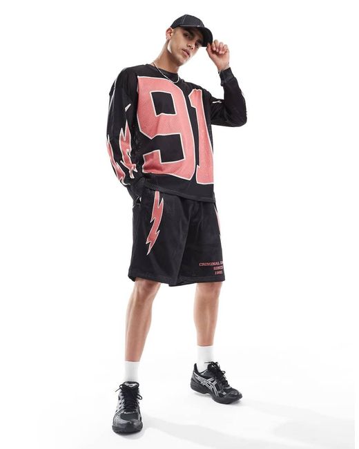 Criminal Damage Black Bolt Printed Shorts Caviar/Coral for men