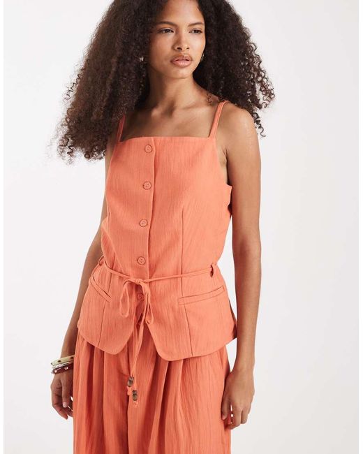 Vero Moda Orange Tailored Cami Strap Tie Waist Waistcoat Co-Ord