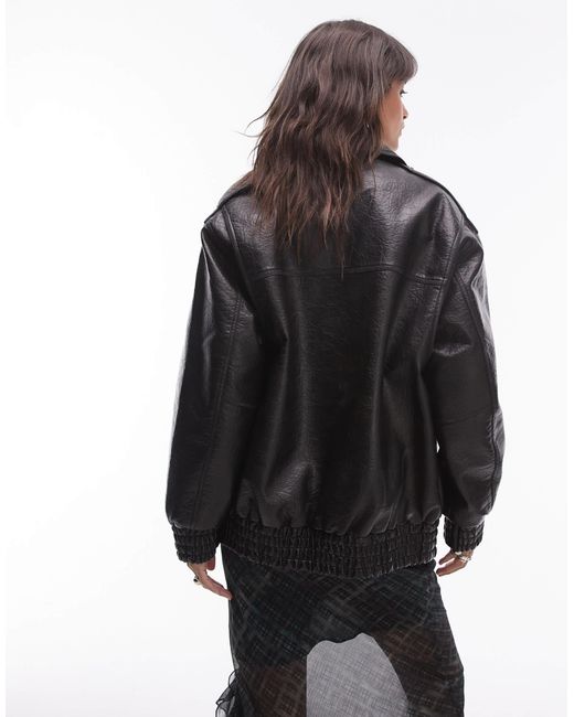 TOPSHOP Black Faux Leather Oversized Bomber Jacket