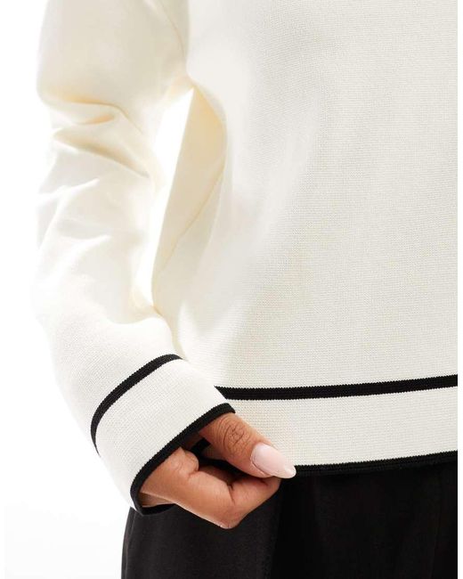 Mango White Contrast Neck Jumper