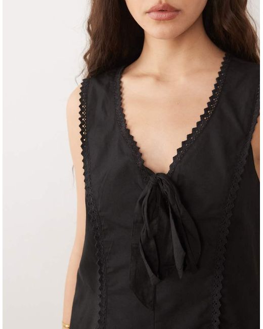 ASOS Natural V-neck Romper With Lace Trim