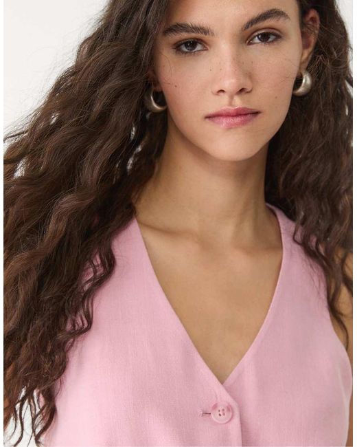 Stradivarius Pink Linen Blend Waistcoat