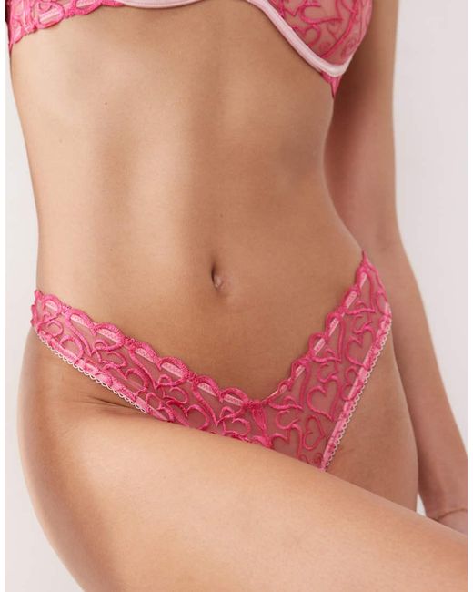 Wild Lovers Pink Heart Mesh Thong