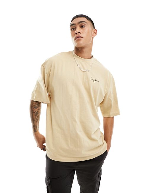 T-shirt beige con scritta e stampa di macchina rétro sulla schiena di Sean John in Metallic da Uomo