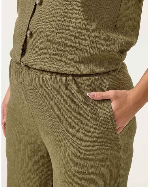 Yours Clothing Green Elasticated Waist Textured Trousers