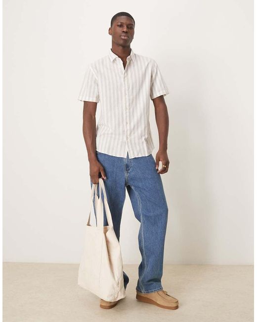 SELECTED Natural Linen Blend Short Sleeve Shirt for men